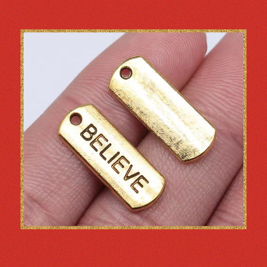 Christmas “Believe” golden charms 22x8mm