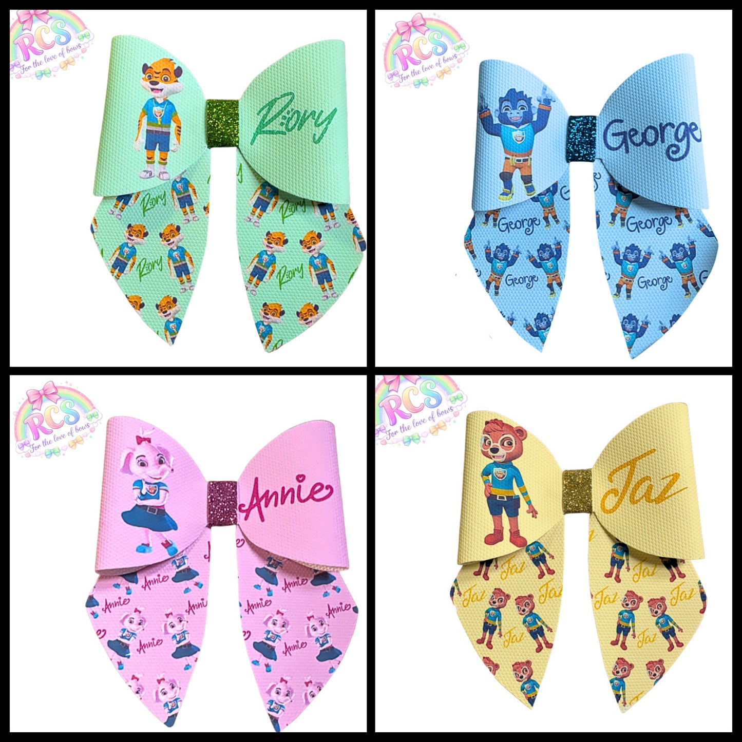 4 x printed in house Leatherette cut around bow loops and sailor Tails 3.5” Holiday Gang