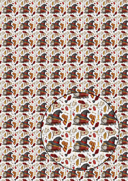 Hats & Spells pattern leatherette or Canvas fabric A4