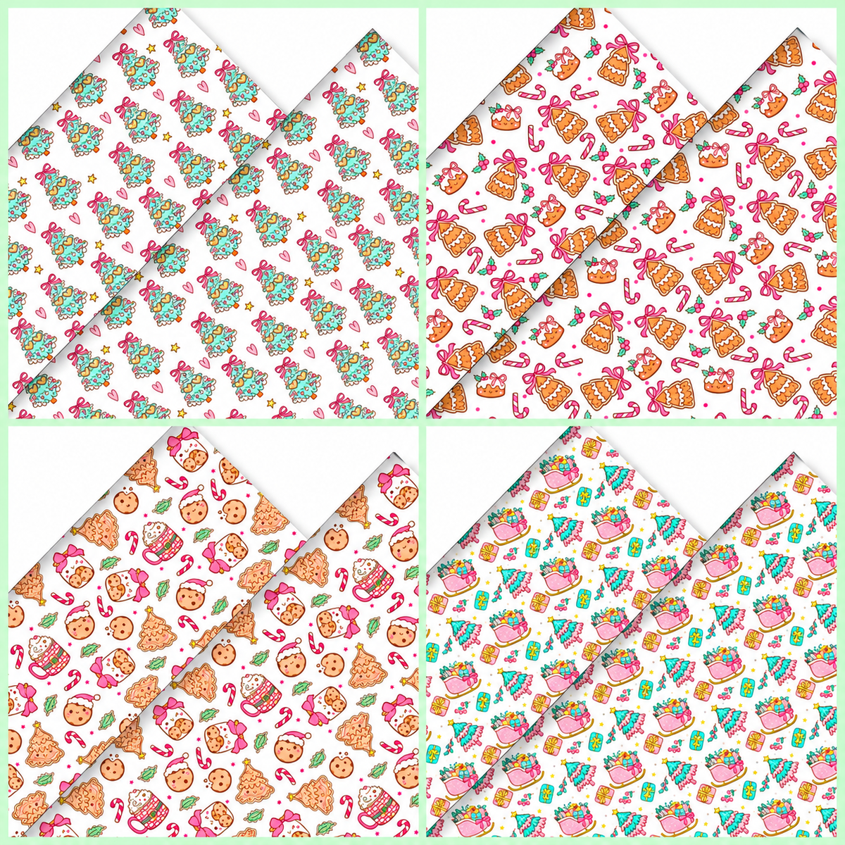4 Piece Christmas Kawaii Themed Canvas Fabric Set A4