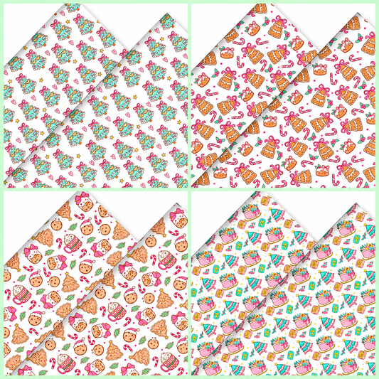 4 Piece Christmas Kawaii Themed Canvas Fabric Set A4