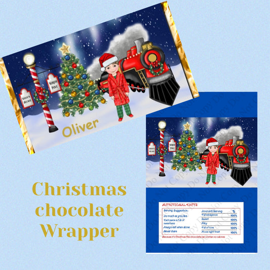 Personalised Chocolate wrapper Christmas train Boys