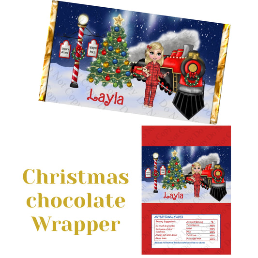 Personalised Chocolate wrapper Christmas train Girls