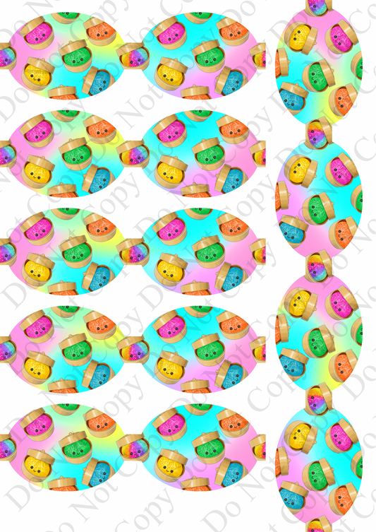 7 x Little Dumpling pre printed leatherette cut around bow loops 3.5”