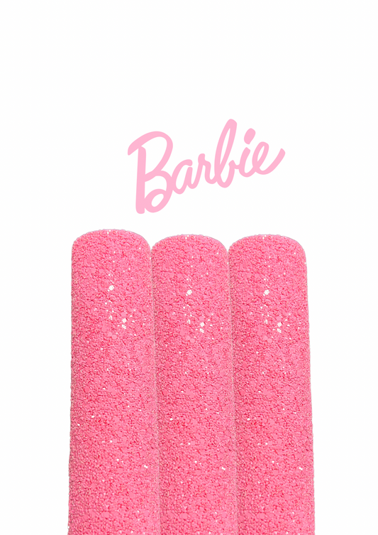 Barbie Hot pink chunky glitter fabric matching colour backing A4