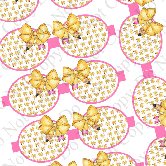7 x Coquette Pencil pre printed canvas hair bow loops 3.5”