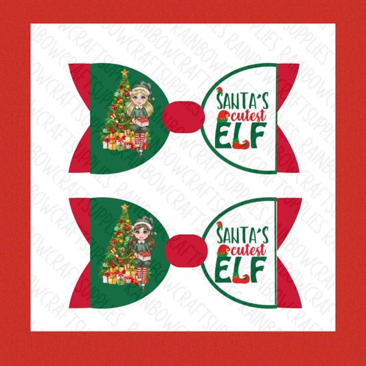 Christmas dolly Elf pre printed hair bow loops 3.5”