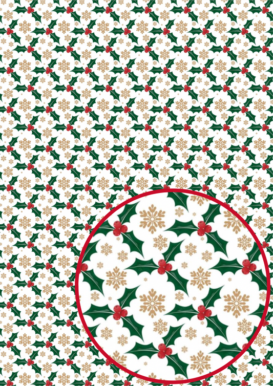 Christmas Holly themed canvas fabric A4