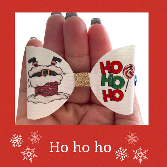 Ho ho ho Santa Christmas pre printed canvas hair bow loops x 7