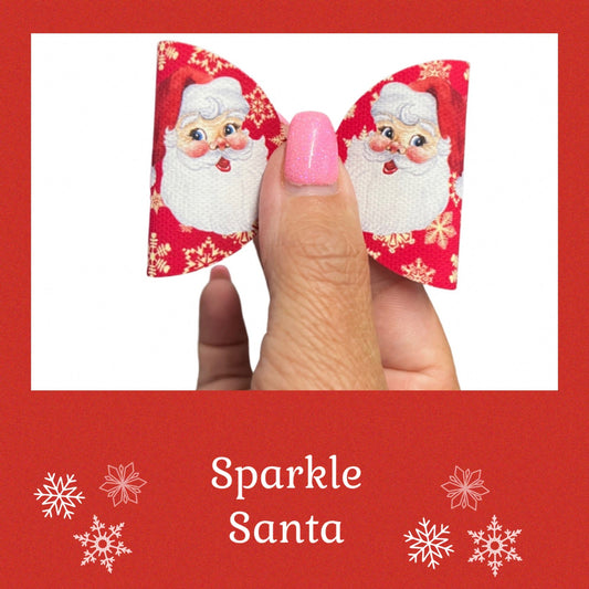 Red sparkle Santa  pre printed canvas bow hair bow loops x 7