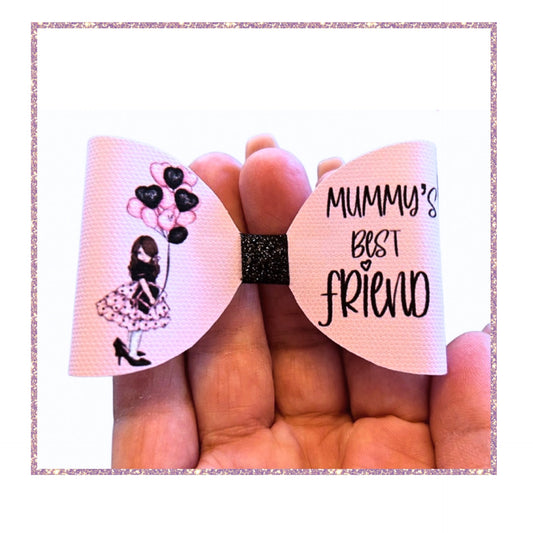 Mummy’s best friend theme pre printed canvas hair bow Loops x 7 (3.5”)