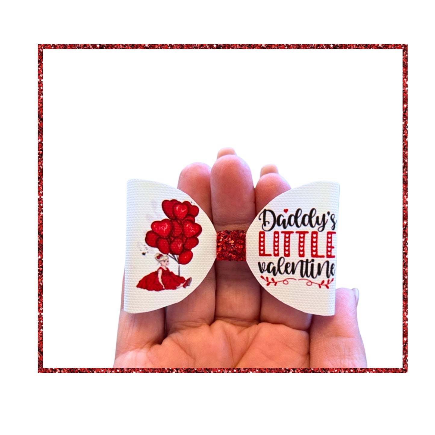 7 x Daddy’s little valentine theme pre printed canvas hair bow loops 3.5”