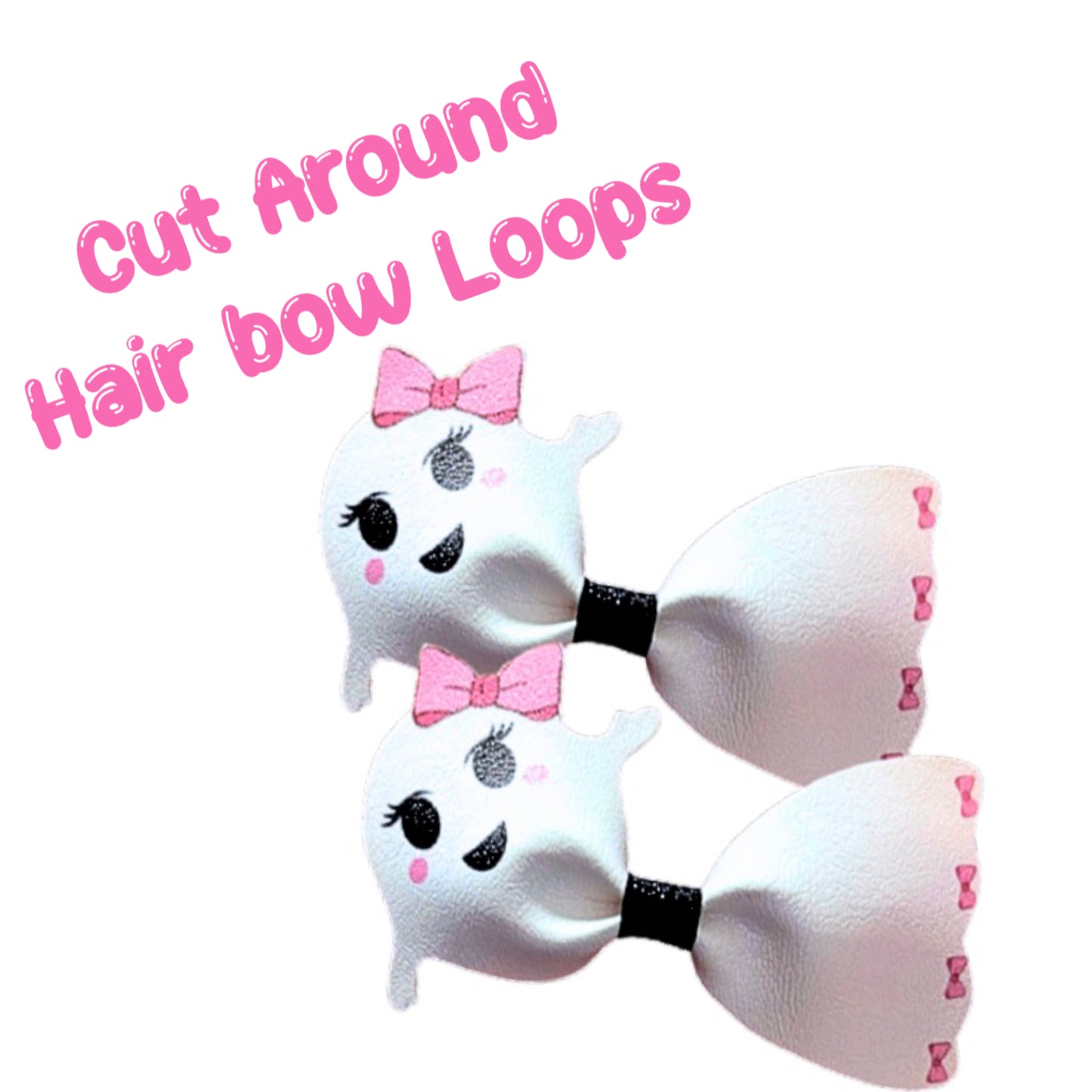7 x Cute Ghostie cut around canvas Pinch bow loops 4”