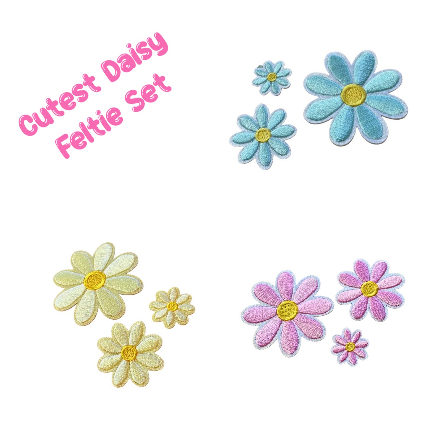Ready to ship white Daisy feltie embellishment set of 3