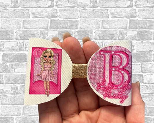 Pink party doll themed canvas bow loops x 7