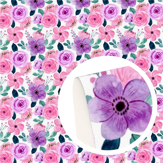 Beautiful pastel pinks & purples floral patterned leatherette fabric