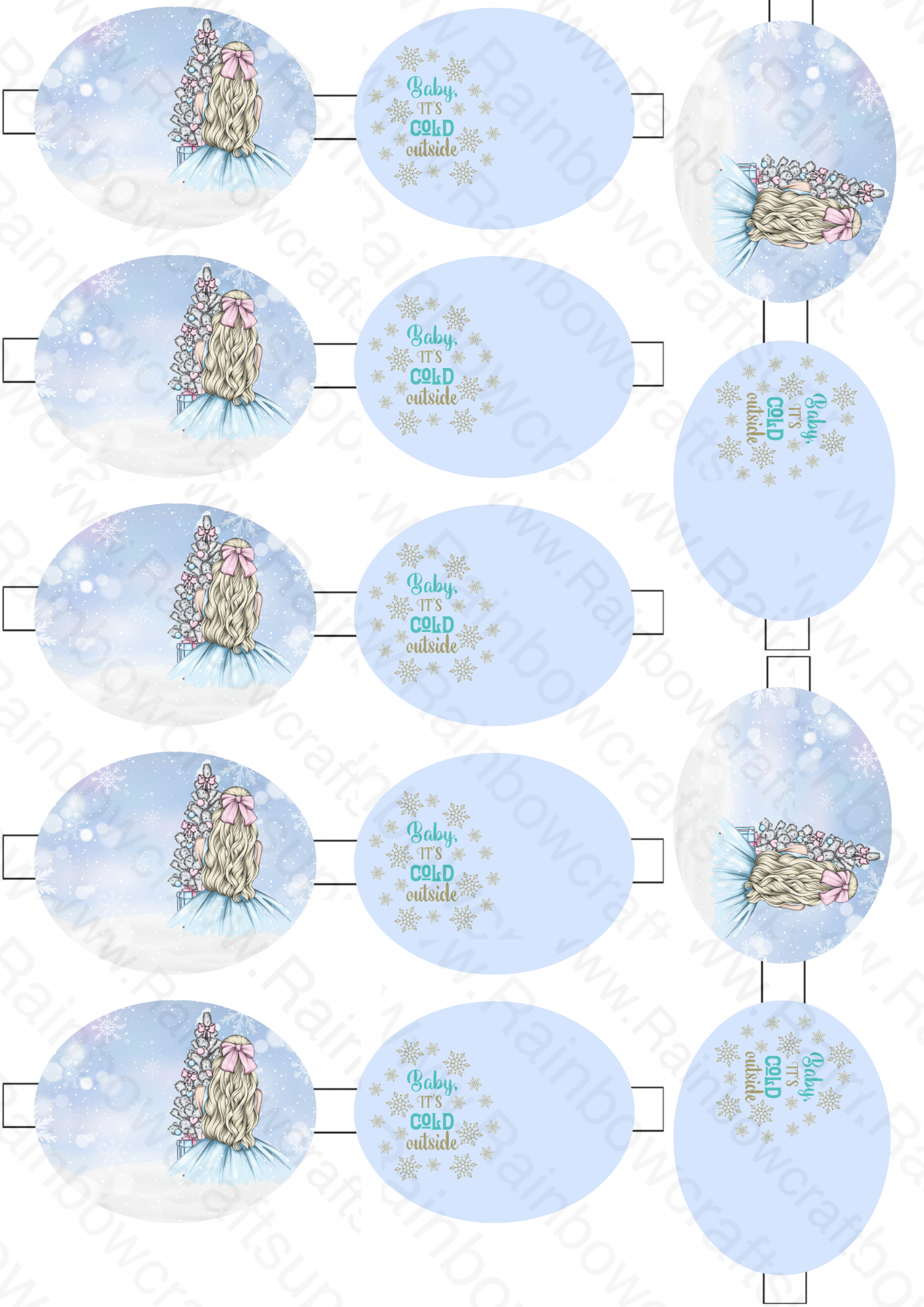 Baby it’s cold outside christmas themed printed canvas bow loops x 7