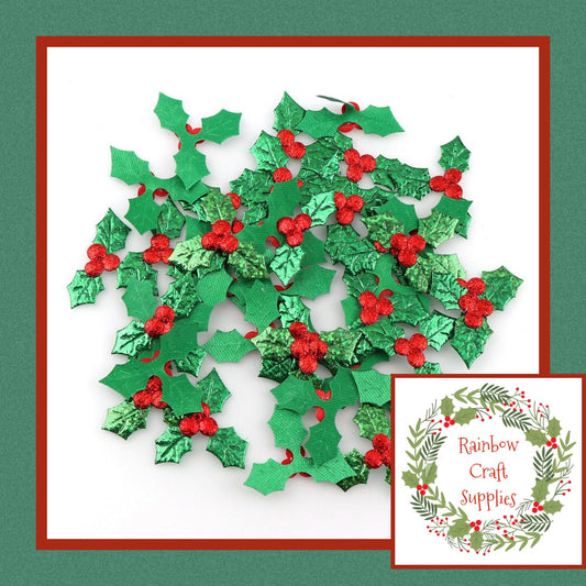 Christmas Holly glitter embellishments x 10
