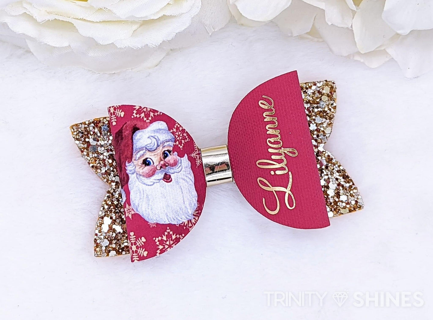 Personalise your own bow pre printed sparkle Santa bow loops x 7