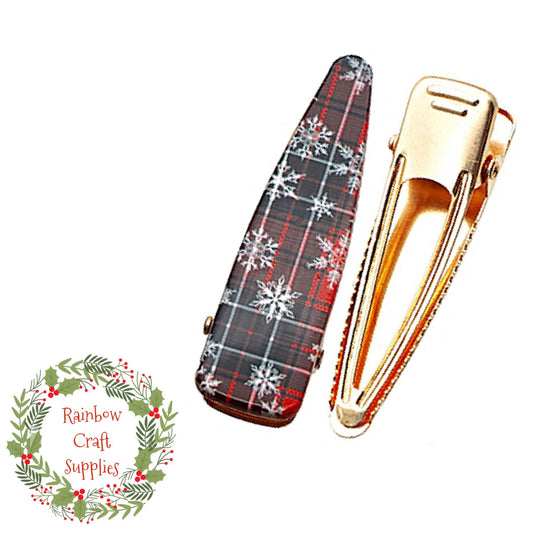 Christmas patterned Gold slide alligator Hair Clips 5.5 cm x 1.5 cm