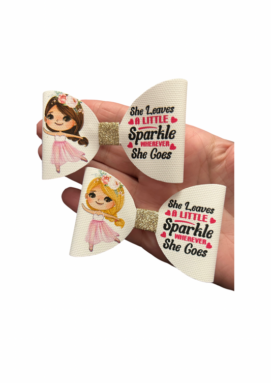She leaves a little sprinkle ballet girl themed printed canvas bow loops x 7