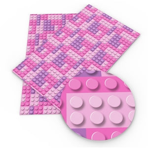 Pink & purple Building blocks leatherette fabric
