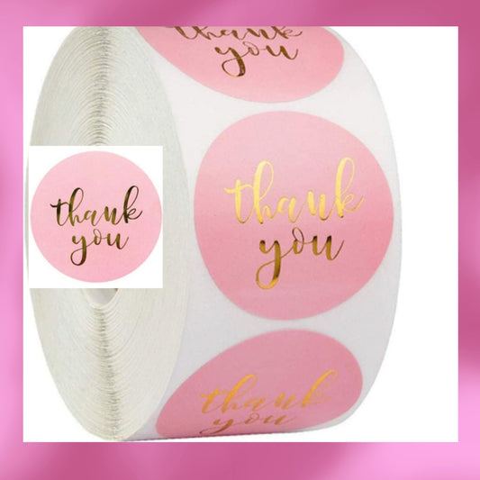 20 x pink & Rose gold Thank-you stickers
