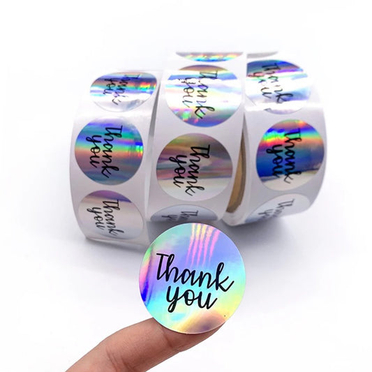 15 x Holographic Thank-you stickers large 38mm