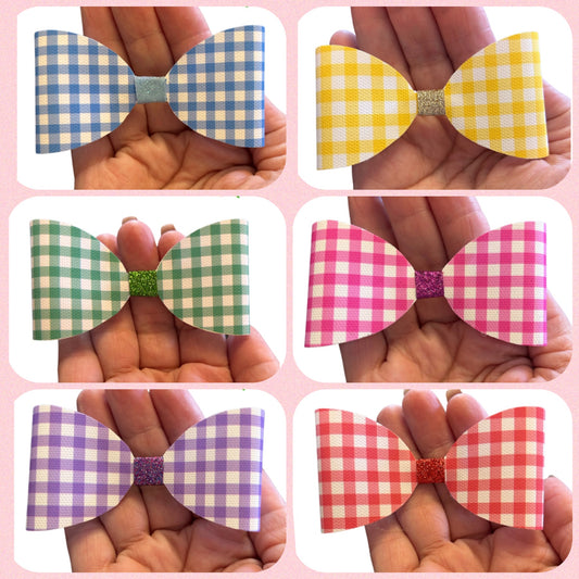 Gingham pattern  printed canvas bow loops x 6