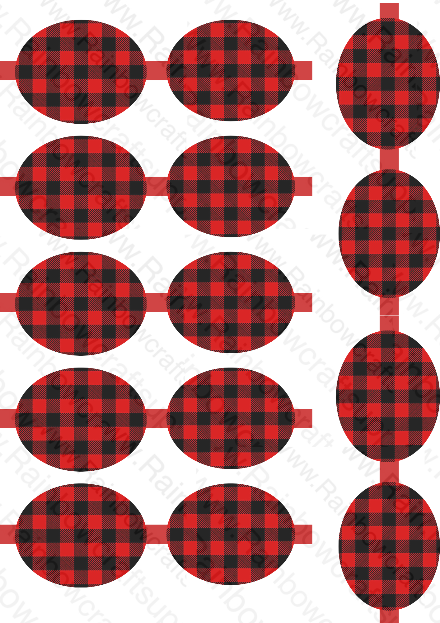 Red plaid/ check  printed canvas hair bow making sheet a4