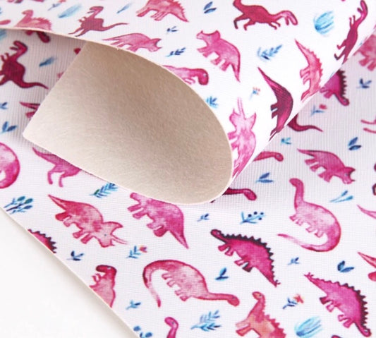 Pink dinosaur leatherette fabric