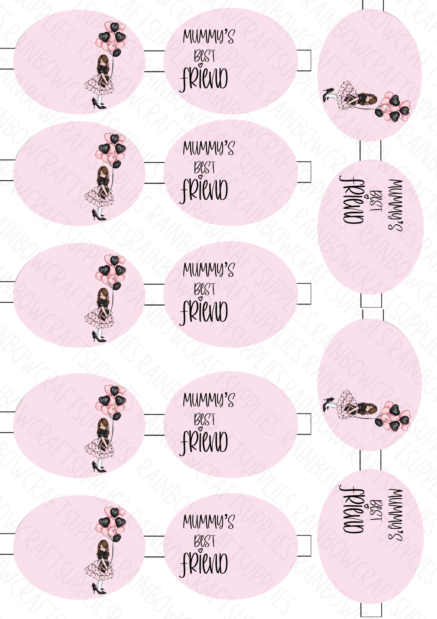 Mummy’s best friend theme pre printed canvas hair bow Loops x 7 (3.5”)