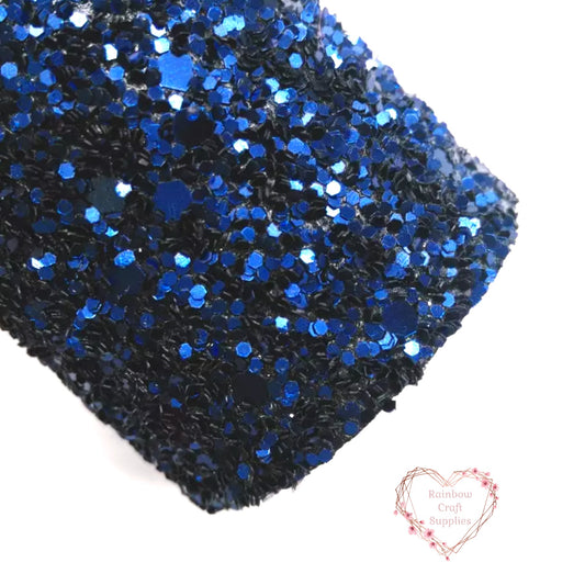 Navy blue chunky glitter fabric A4