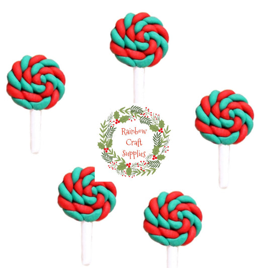 Christmas candy cane clay lollipop flatback embellishments