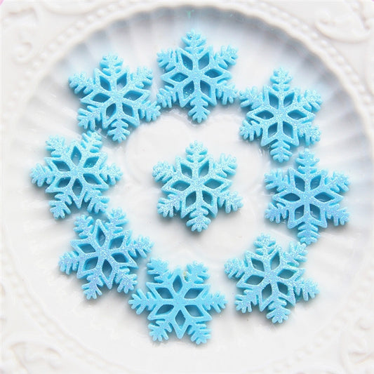 20mm Blue Glitter Covered Snowflake Resin Flatback x 5