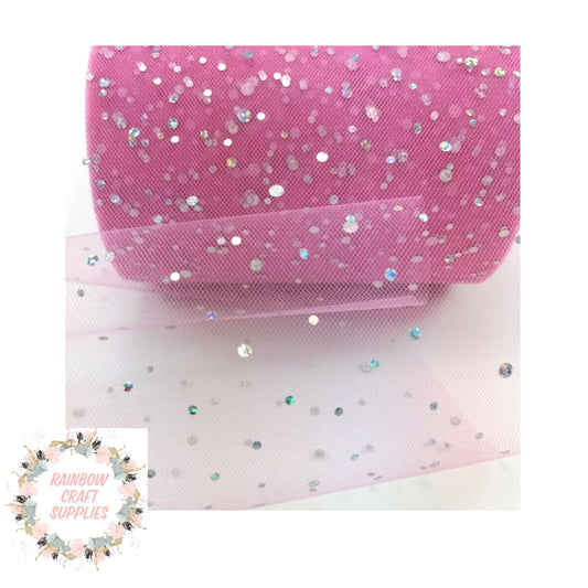 Raspberry pink glitter tulle 6” x 1m