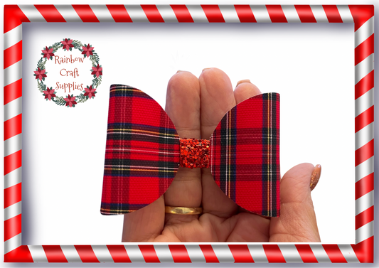 Tartan printed pre printed canvas hair bow loops x7