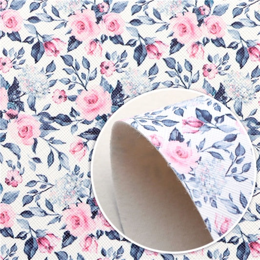 Rosie  posie pink floral leatherette fabric A4