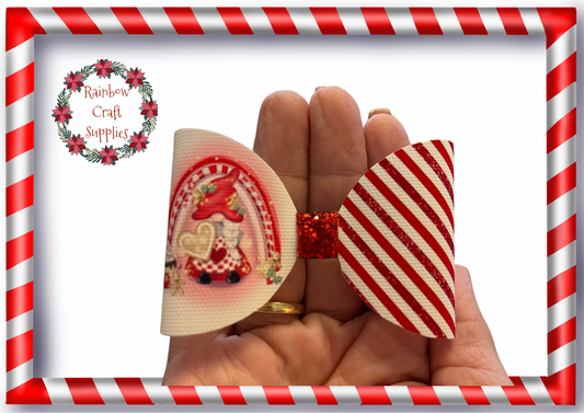 Candy cane Gonk pre printed canvas hair bow loops x 7