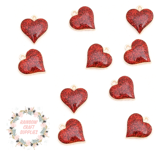 Hi gloss glitter resin heart charms