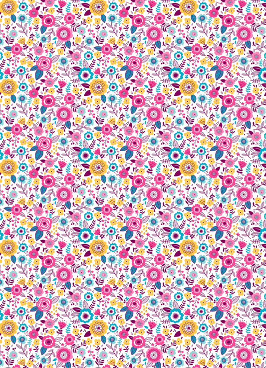 Ditsy Floral rainbow themed printed A4 canvas fabric