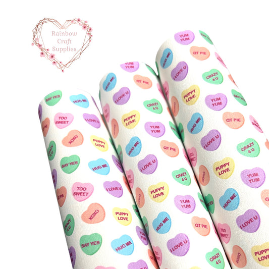 Love heart candy leatherette fabric A4