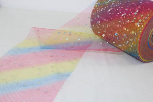 Luxury rainbow glitter tulle 6” sold by the metre