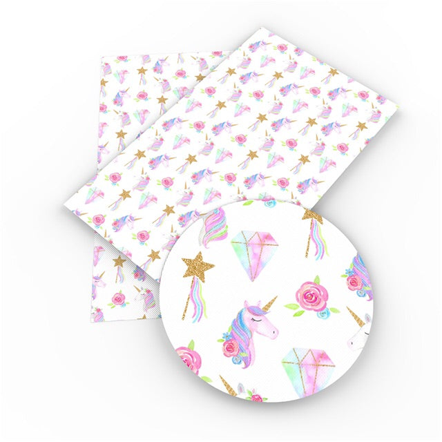 Fairytale unicorn printed Leatherette fabric
