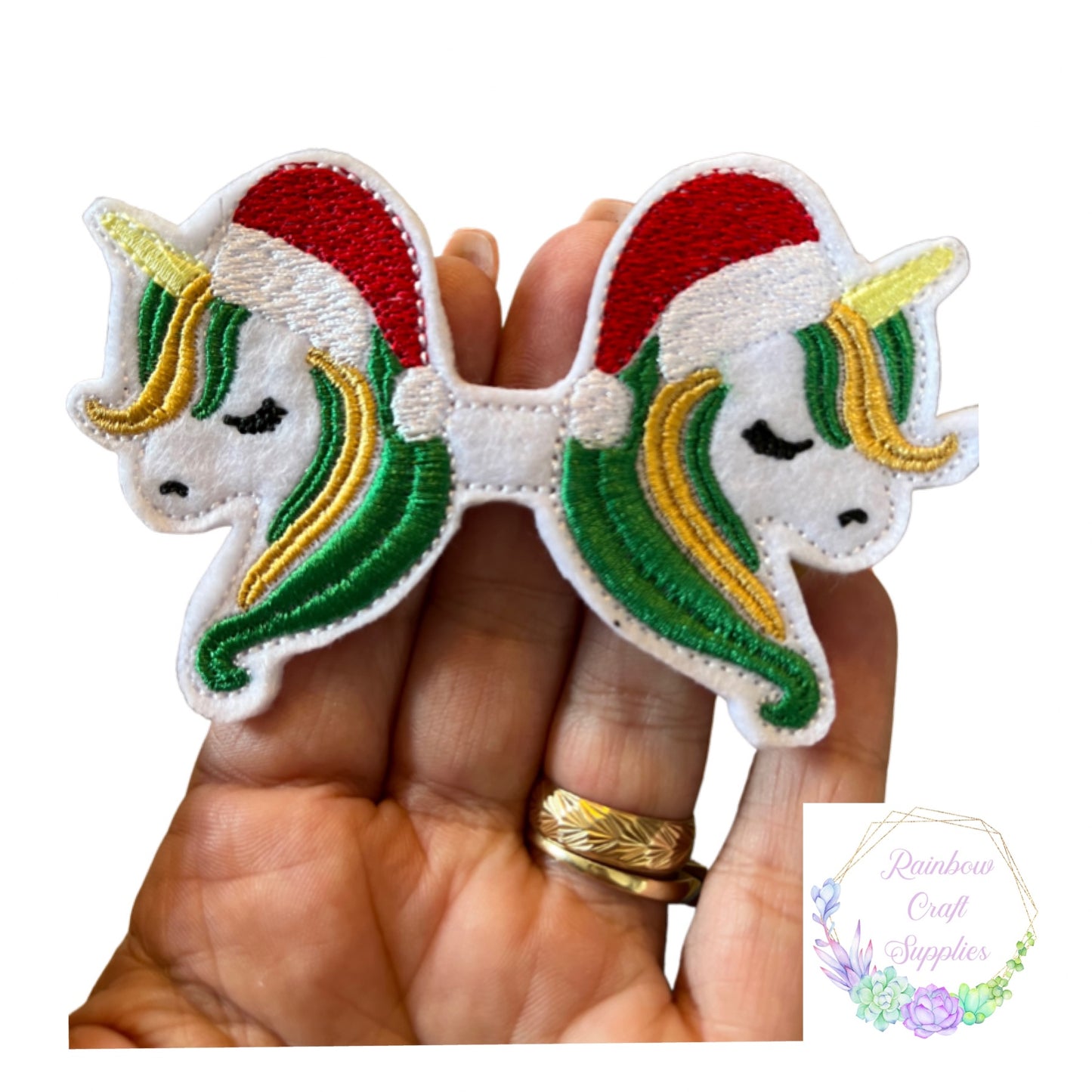 Christmas inspired Unicorn embroidered bow tails