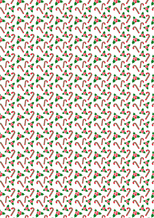 Holly and Candy cane  themed canvas fabric A4