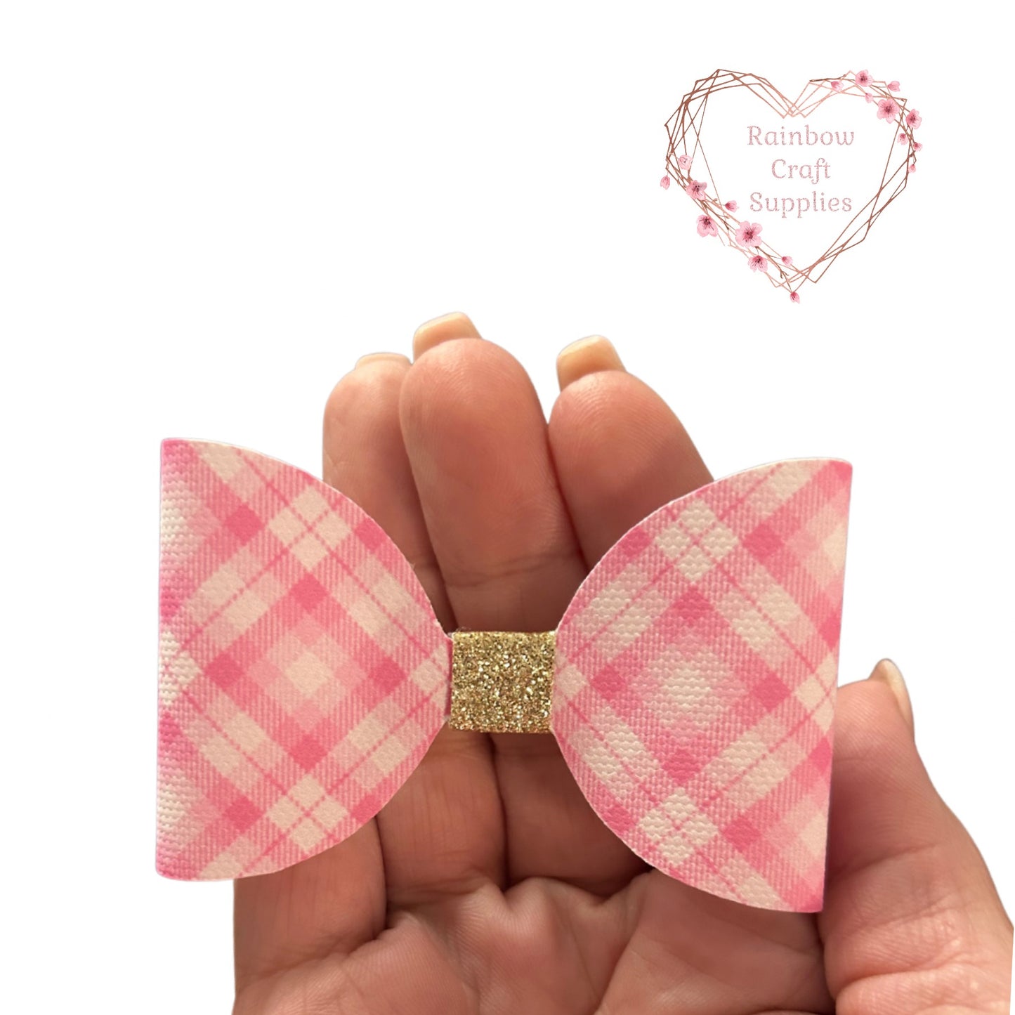 Pink plaid Tartan printed pre printed canvas hair bow making sheet a4