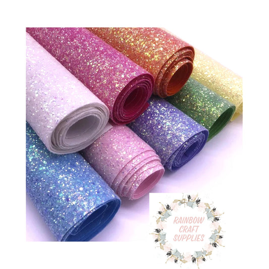 Premium chunky glitter fabric A4 collection matching colour backing