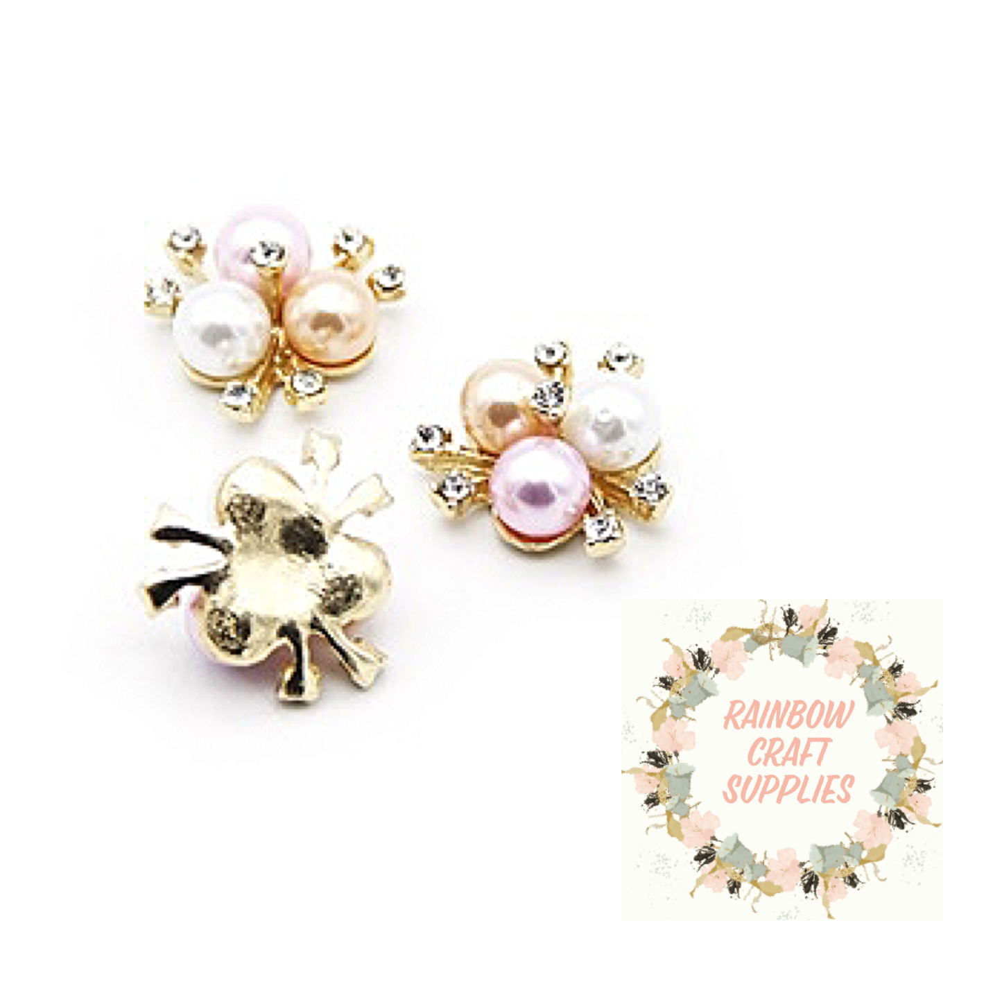 Pinky  peach and pearl coloured pearl & rhinestone flatback