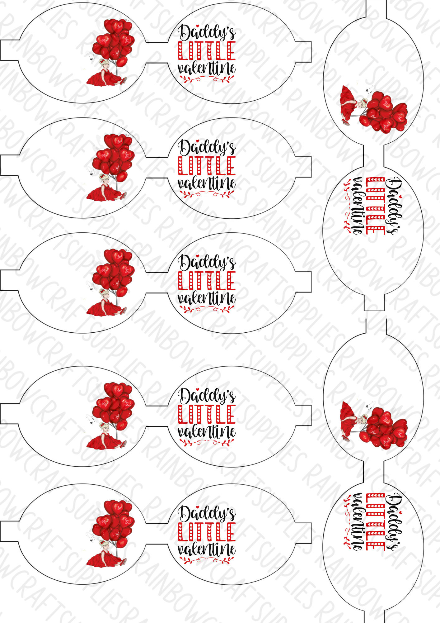 7 x Daddy’s little valentine theme pre printed canvas hair bow loops 3.5”